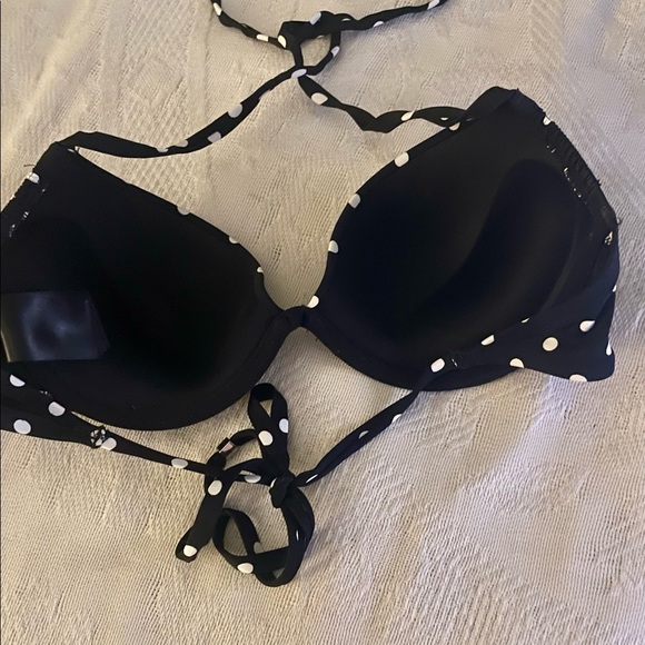 H&M Black White Polka Dot Push Up String Bikini Top - Picture 4 of 6